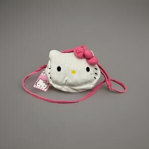 Sanrio Hello Kitty Face Small White/Pink Plush Purse Zipper Girls Bag NWT 9”x7”